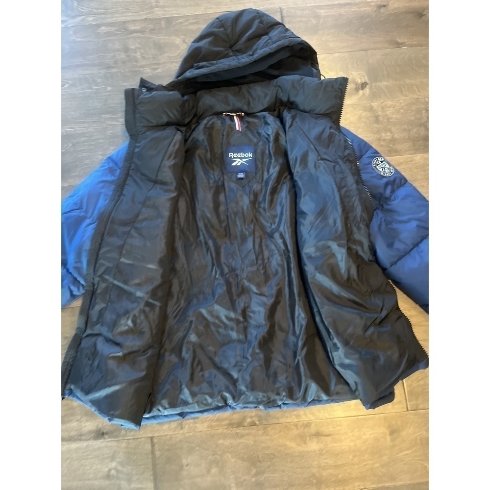 Mens Black & Night Blue Hooded Puffer Coat, XL - Picture 3 of 16